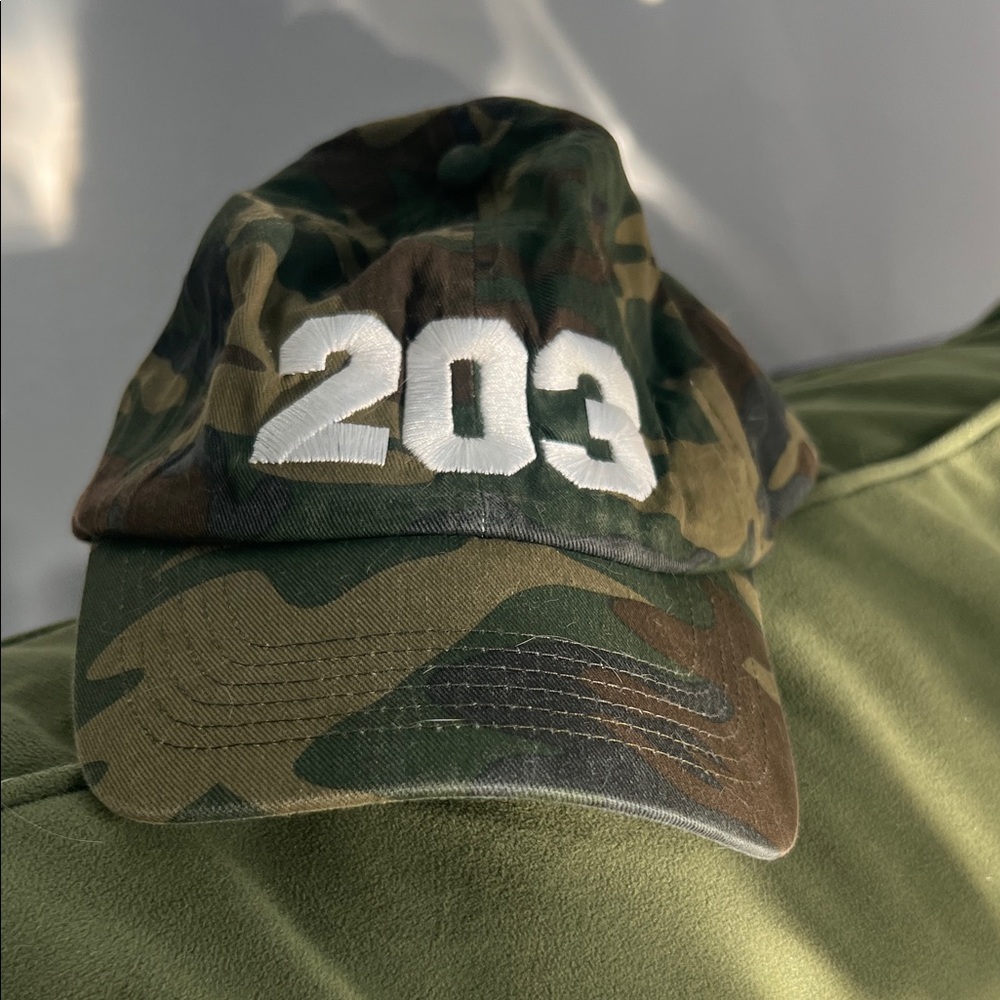 Port Authority Camouflage Hat with White Embroidery. Connecticut!